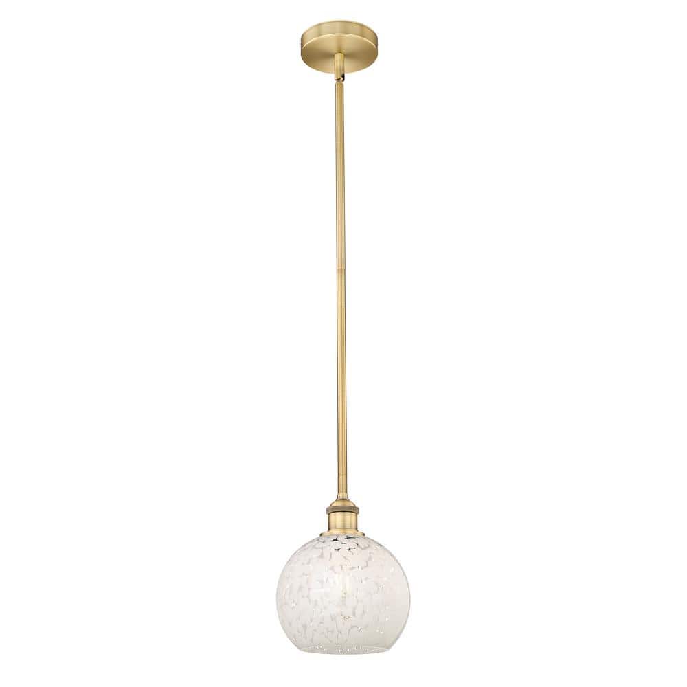 White Mouchette 100-Watt 1-Light Brushed Brass Shaded Mini Pendant Light with Painted Glass Shade price history on PriceWatchPro