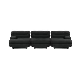 109 in. Armless 3-piece Flannel velvet Deep Seat Modular Sofa in. Black