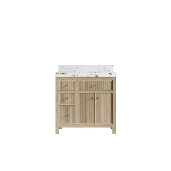 Willow Collections Sonoma Oak 36 in. W x 22 in. D x 36 in. H Single Sink Bath Vanity Center in White Oak with 2" Viola Night Qt. Top