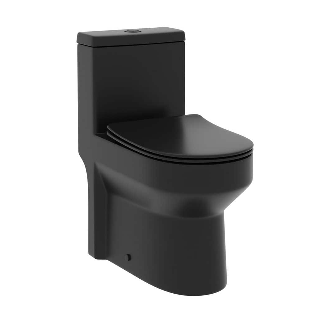 DeerValley DV-1F52813B Compact Elongated One-Piece Toilet – ADA Comfort Height (17.3"), Dual Flush 0.8/1.28 GPF, Soft-Close Seat, Space-Saving (24.6"), Cotton Black