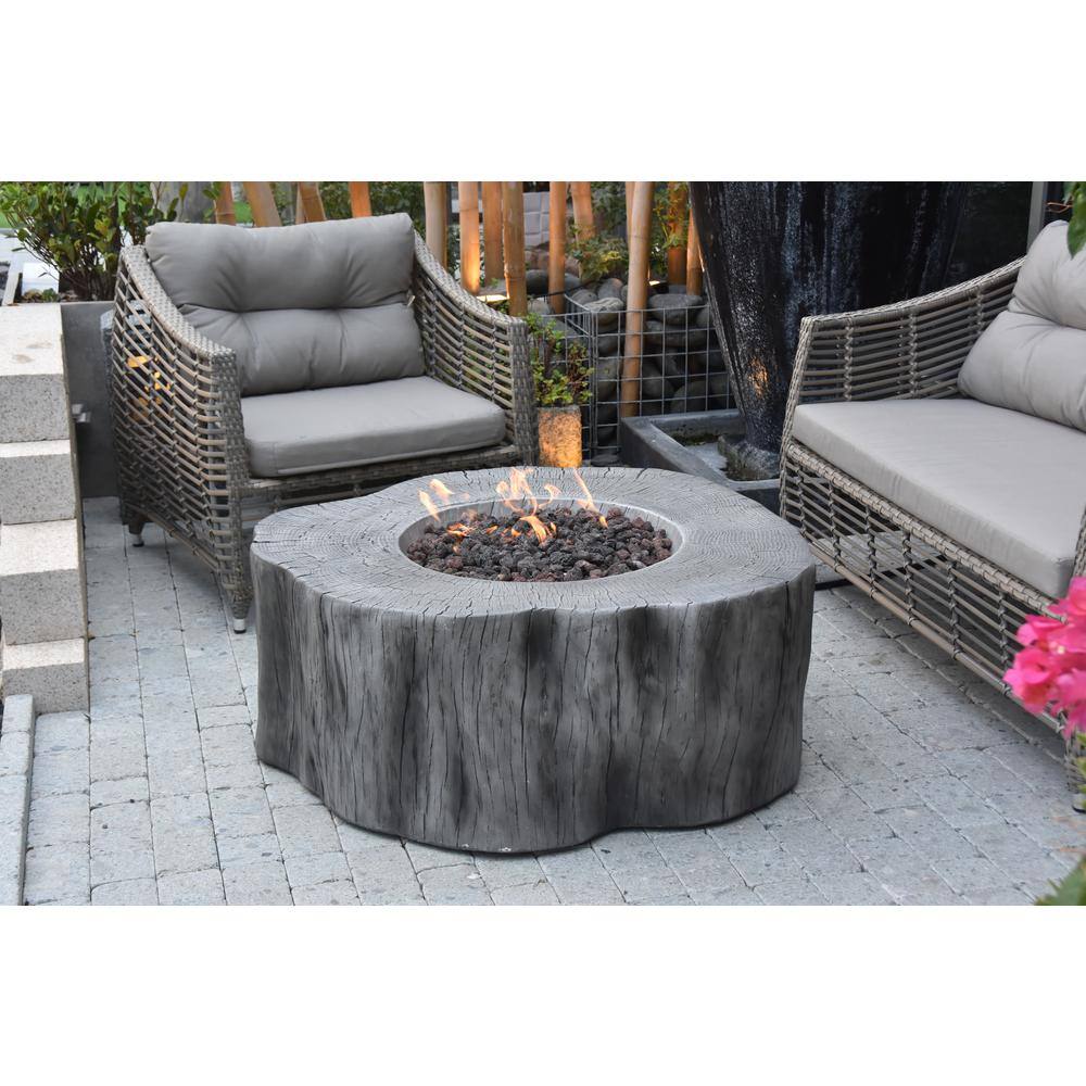 Gray Free-Standing Gas Fire Pit Table with Lava Rocks