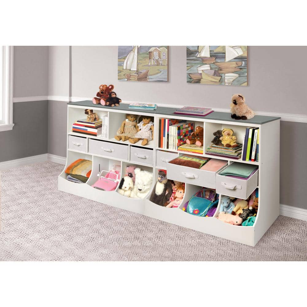 Whimsical Woodgrain & White Kids Storage Organizer with Baskets