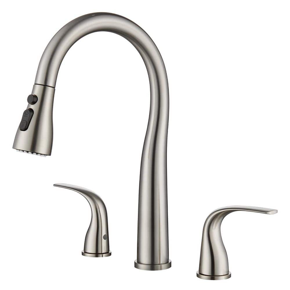 Wudkey 1-Piece 3 Hole Kitchen Faucet, Double Handle High Arc