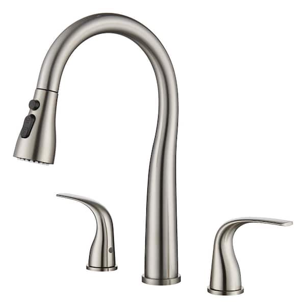 1-Piece 3 Hole Kitchen Faucet, Double Handle High Arc Faucet for Kitchen Sink with Mounting Hardware in Brushed Nickel