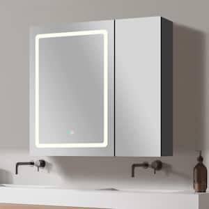 30 in. W x 30 in. H Rectangular Black Aluminum Surface Mount Defogging Lighted Bathroom Medicine Cabinet with Mirror