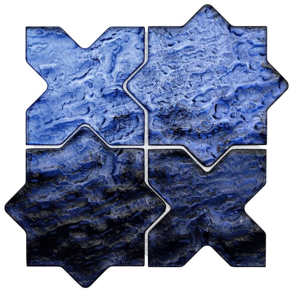 Ivy Hill Tile Karma Blue 5.27 in. x 0.31 in. Star Cross Polished Glass Mosaic Wall Tile Sample