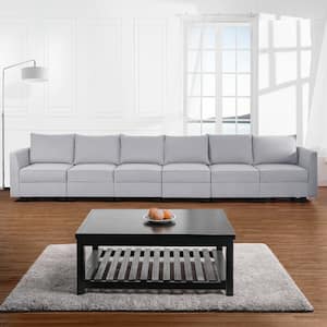 Contemporary 6-Seater Upholstered Sectional Sofa Bed, Living Room set in 1-Piece - Gray Linen