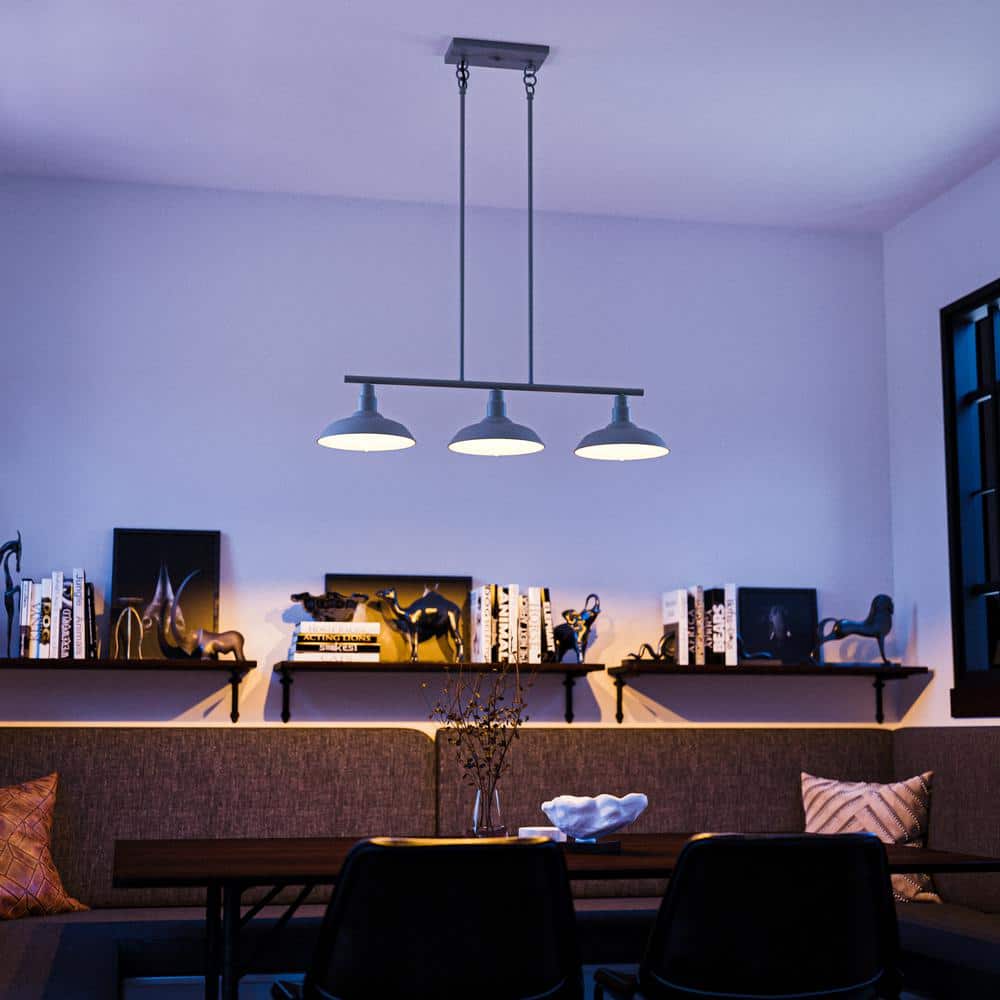 Gray Metal 3-Light Industrial Island Chandelier