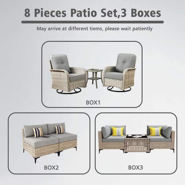 Caodoc Solvoc Gray 8-Piece Wicker Outdoor Patio Conversation Set