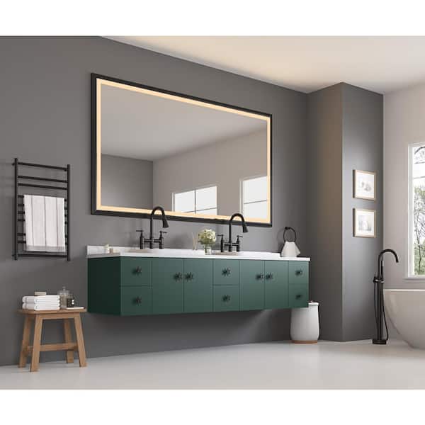 FORCLOVER 88 in. W x 38 in. H Rectangular Framed Anti-Fog Dimmable Wall Mounted LED Bathroom Vanity Mirror in Black