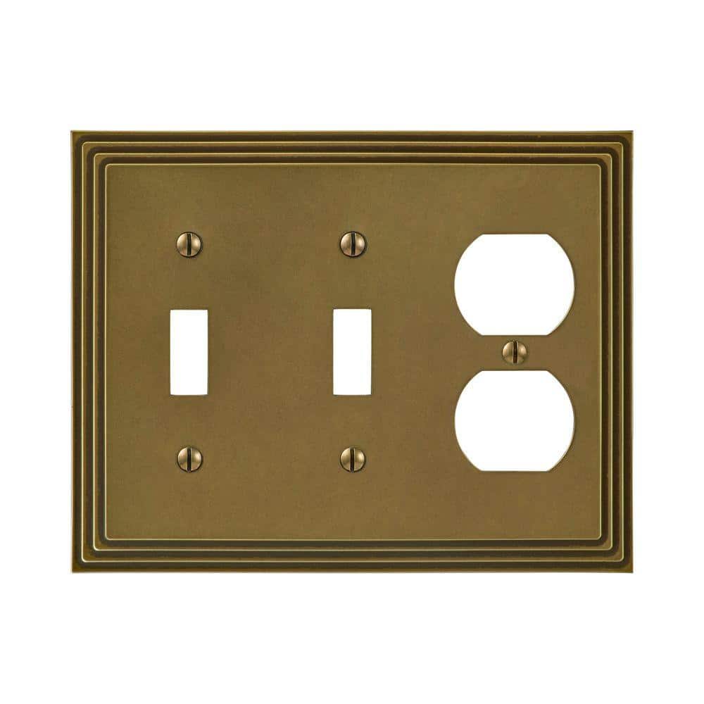 Tiered 3 Gang 2-Toggle and 1-Duplex Metal Wall Plate - Rustic Brass price history on PriceWatchPro
