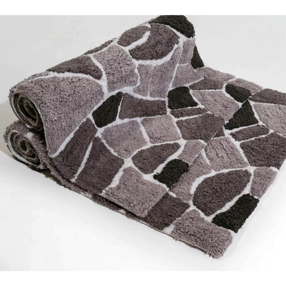 Modern Grey Cotton Tufted Rectangular Bath Rug Set