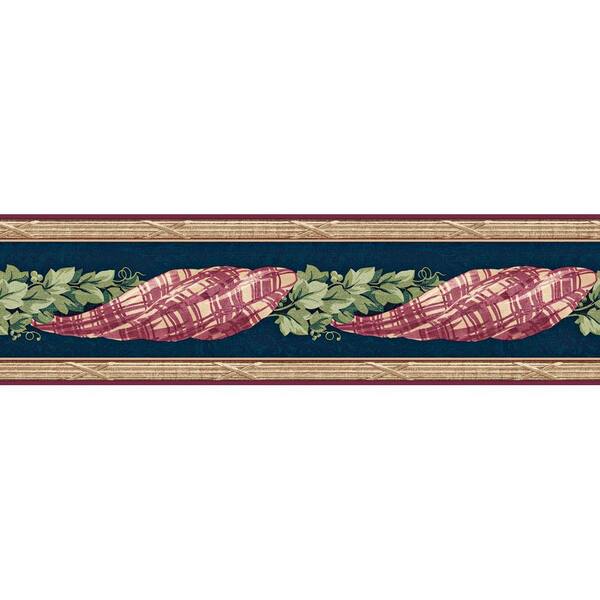 The Wallpaper Company 8 in. x 10 in. Navy and Red Jewel Tone Plaid Swag with Ivy Border Sample