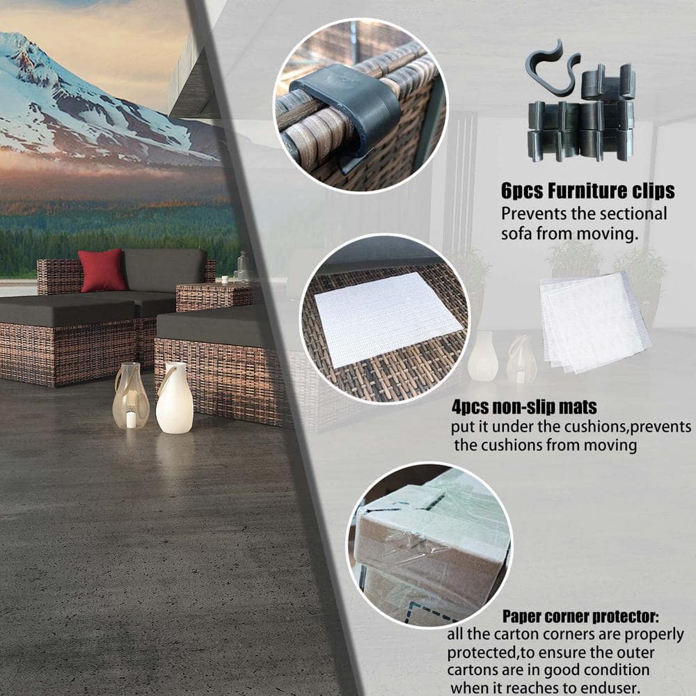 Close-up of furniture clips, non-slip mats, and packaging protectors.