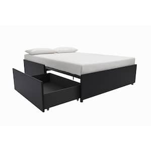 Kristian Black Faux Leather Full Upholstered Platform Bed with Storage