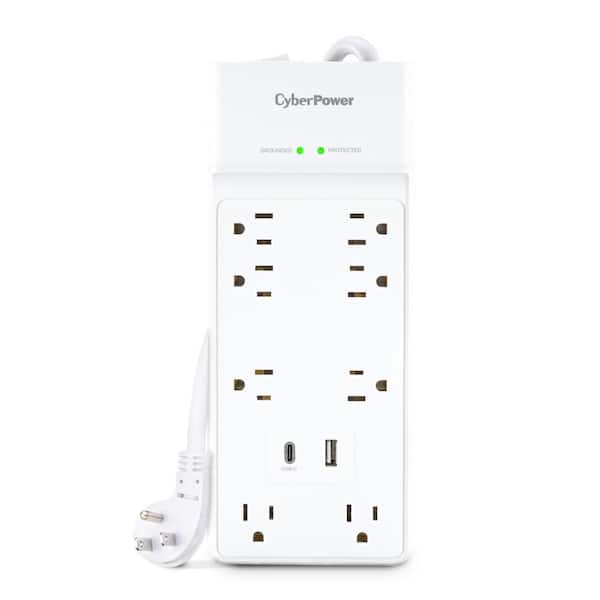 8-Outlet Surge Protector with USB-A and USB-C, 6 ft. Cord, 2400 Joules, White