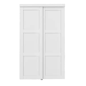 48 in. x 80 in. Paneled 3-Lite White Primed MDF Muti-Design Sliding Door with Hardware