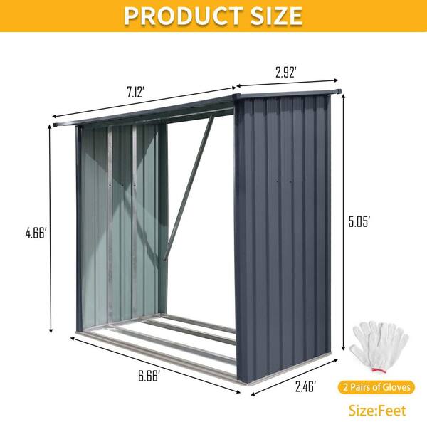 7 ft. W x 3 ft. D Outdoor Steel Firewood Rack, Open Metal Shed for