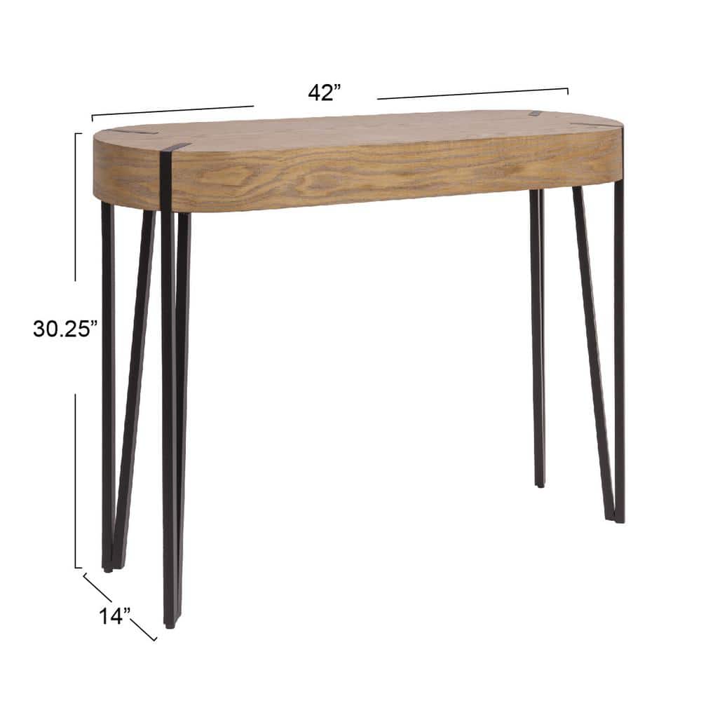 Astoria Natural Wood Console Table with Black Iron Hairpin Legs