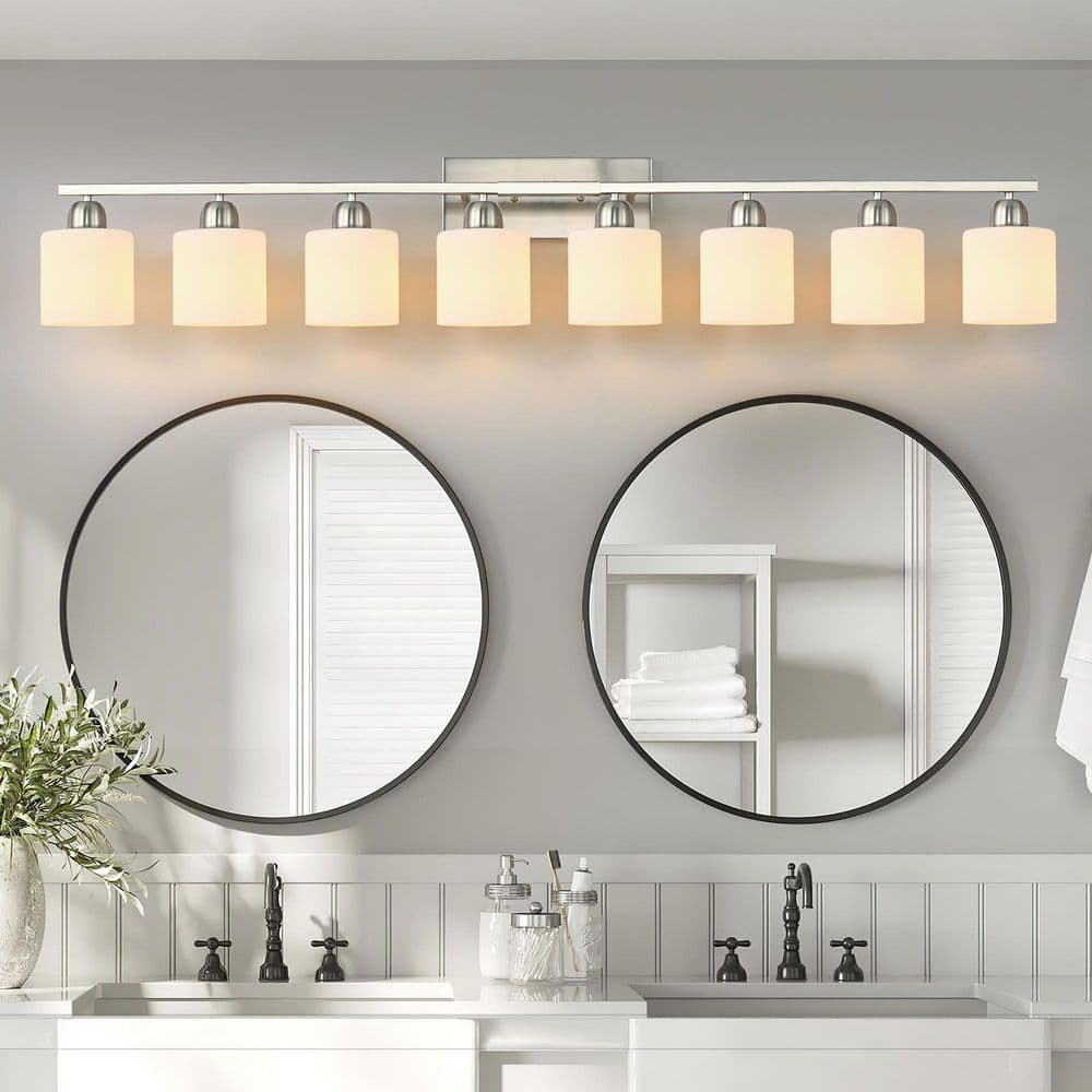 52 in 8 Light Gold Bathroom Vanity Light with Milky White Frosted Glass Shades Modern Wall Sconce E26, No Bulbs price history on PriceWatchPro