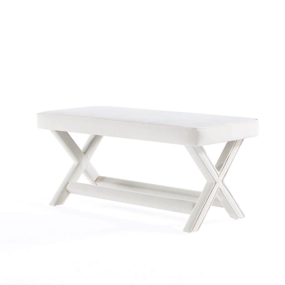 Abigail Cream Velvet Upholstered Double Ottoman with X-Crossed Legs