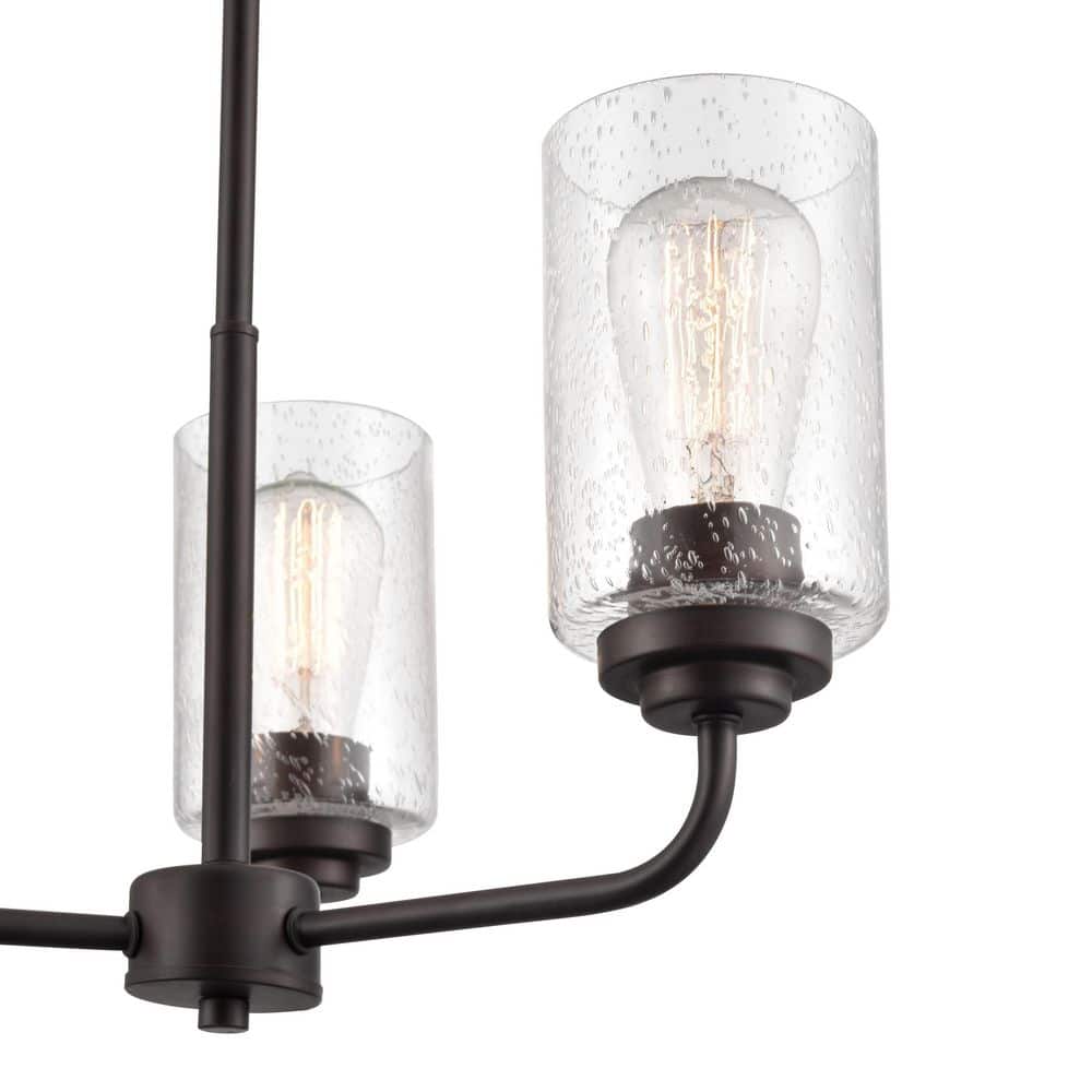 Elegant Rubbed Bronze 3-Light Chandelier with Seeded Glass