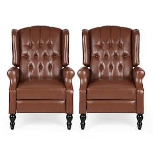Walter Cognac Brown Faux Leather Tufted Recliner (Set of 2)