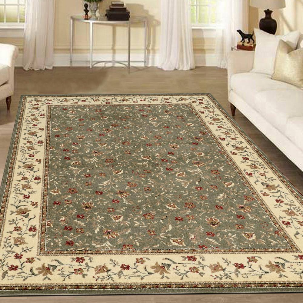 Sage Green Synthetic Reversible Rectangular Area Rug 5' x 7'