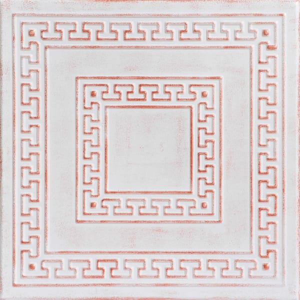 A La Maison Ceilings Greek Key White Washed Copper 1.6 ft. x 1.6 ft. Decorative Foam Glue Up Ceiling Tile (21.6 sq. ft./case)