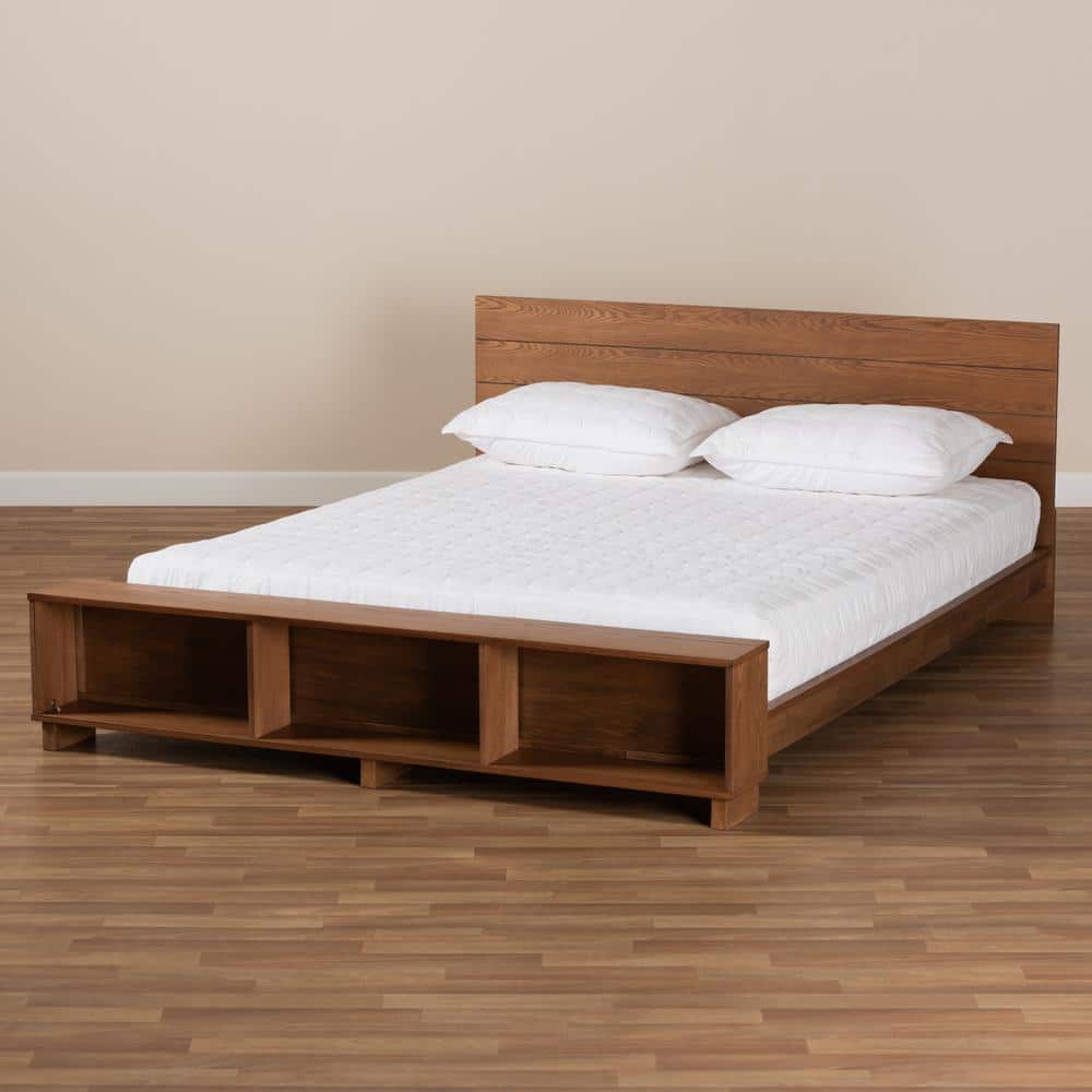 Regina Ash Walnut Brown King Wood Storage Bed with Headboard