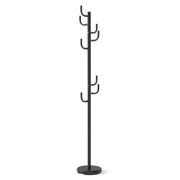 Black Metal Coat Rack Hat Hanger Hooks Hall Entryway for Jacket Umbrella Tree Stand