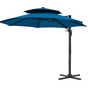12 ft. 2-Tier Patio Offset Umbrella Cantilever Umbrella, Fade Resistant and 6-Level 360° Rotation in Royal Blue