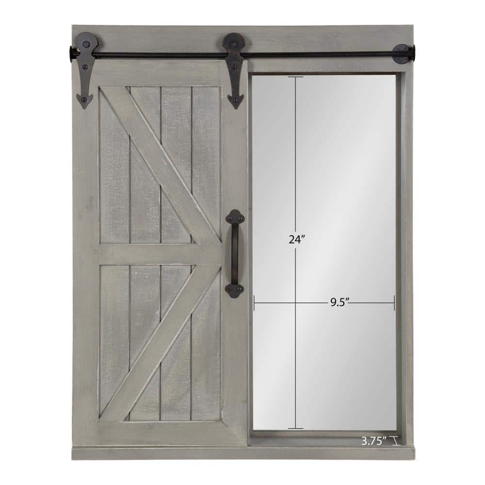 Rustic Gray Farmhouse Vanity Mirror Cabinet with Sliding Barn Door