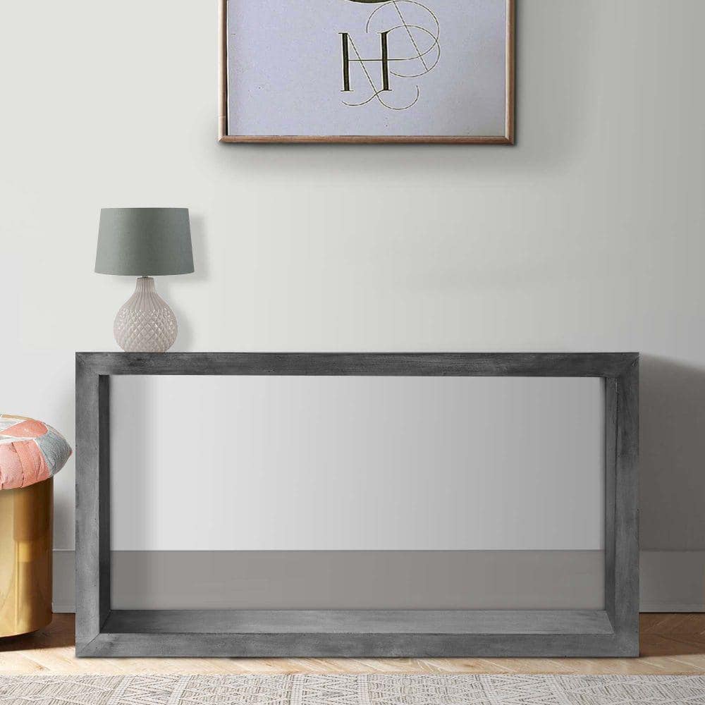 Retro Charcoal Gray 52" Mango Wood Console Table with Open Shelf