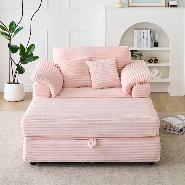 53 in. Square Arm Corduroy Rectangle Sofa with USB Ports in Pink (Seats 2)