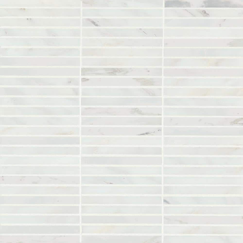 Monet Rectangle 4 in. x 0.4 in. Honed Oriental White Marble Mosaic Tile (4.9 sq. ft./Case) -  Bedrosians, 100001404