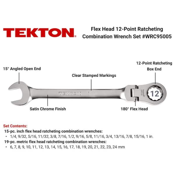 34-Piece (1/4-1 in., 6-24 mm) Flex Head 12-Point Ratcheting Combination Wrench Set