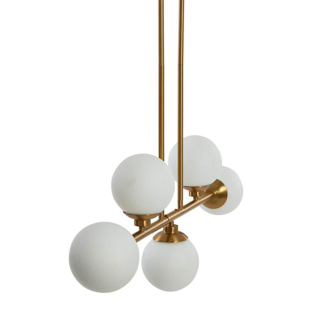 Lorne 5-Light Brushed Gold Metal and Frosted Glass Chandelier