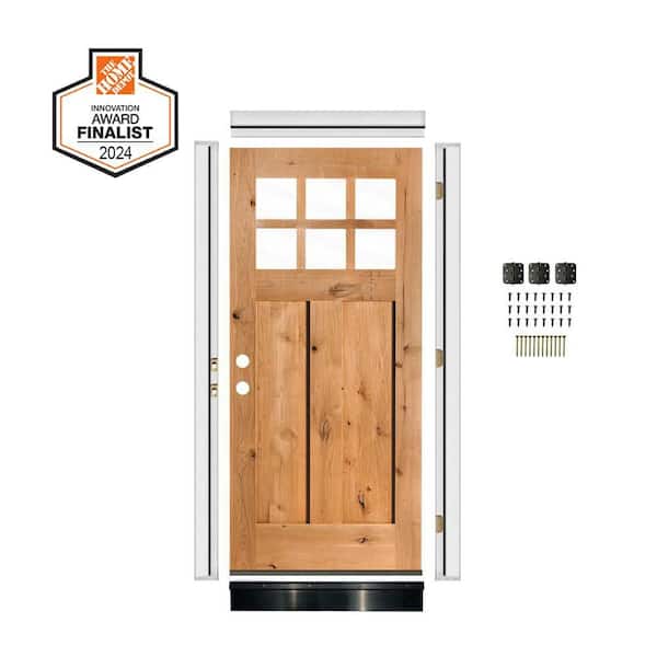 DIY RTA Kit 36in.x80in. Knotty Alder Right-Hand/Inswing 6-Lite Clear Glass Clear Stain Wood Ready To Assemble Front Door