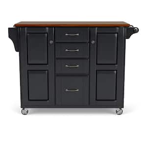 Create-a-Cart Black Kitchen Cart with Cherry Wood Top