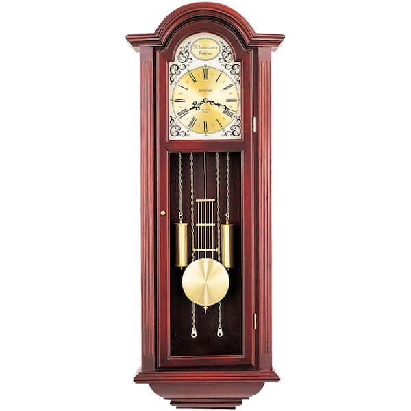 Bulova 38.5 in. x 15 in. Brown Pendulum Wall Chime Clock