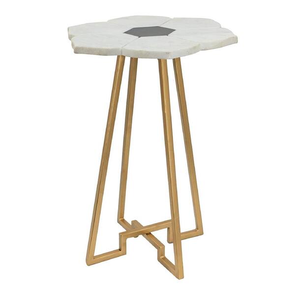 A & B Home 18 in. White/Gold Other Marble End Table 78277DS The Home