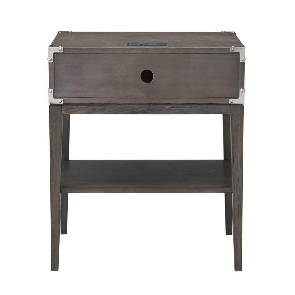Beckett Anthracite Solid Wood Nightstand with USB Charging Port