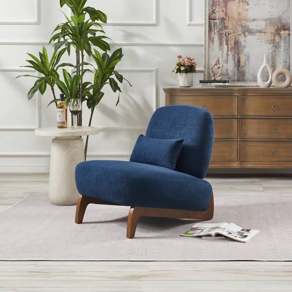 Hedron Modern Blue Fabric Upholstered Solid Wood Accent Side Chair with Pillows