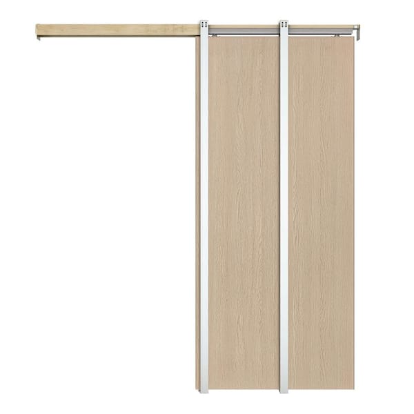 30 in. x 80 in. Light Oak Flush Hollow Core Composite Interior Door Slab with Pocket Door Frame and Hardware Kit