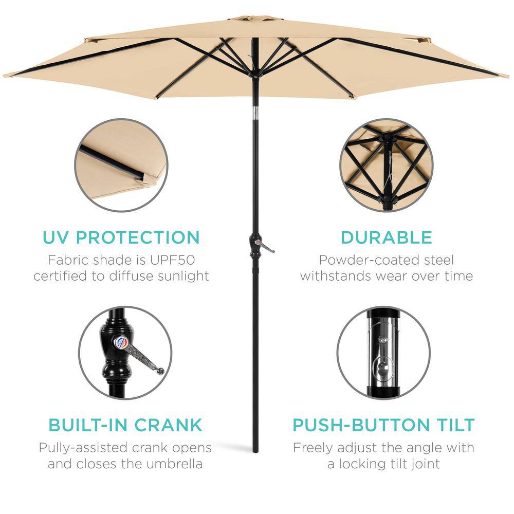 Sand 10ft Steel Outdoor Market Patio Umbrella with Crank and Tilt