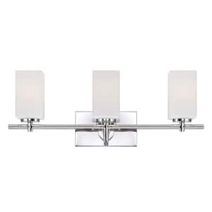 Dakota 24 in. 3-Light Chrome Vintage Industrial Vanity with Frosted White Glass Shades