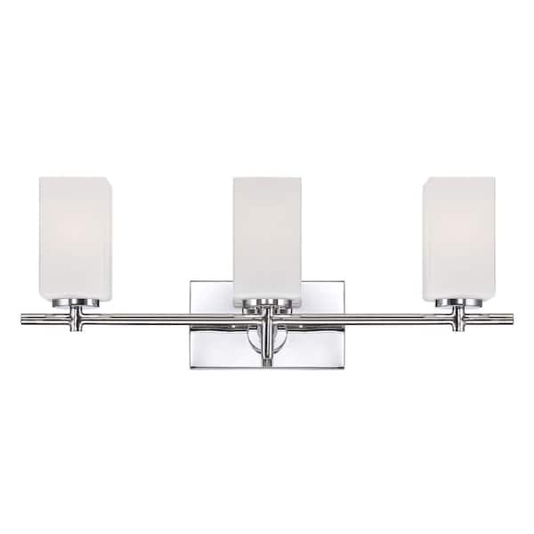 Designers Fountain Dakota 24 in. 3-Light Chrome Vintage Industrial Vanity with Frosted White Glass Shades