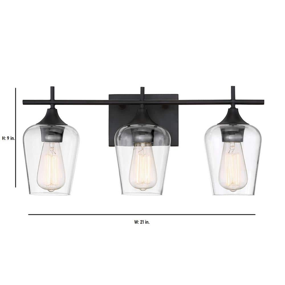 Octave 3-Light Bronze Vanity Fixture with Clear Glass Shades