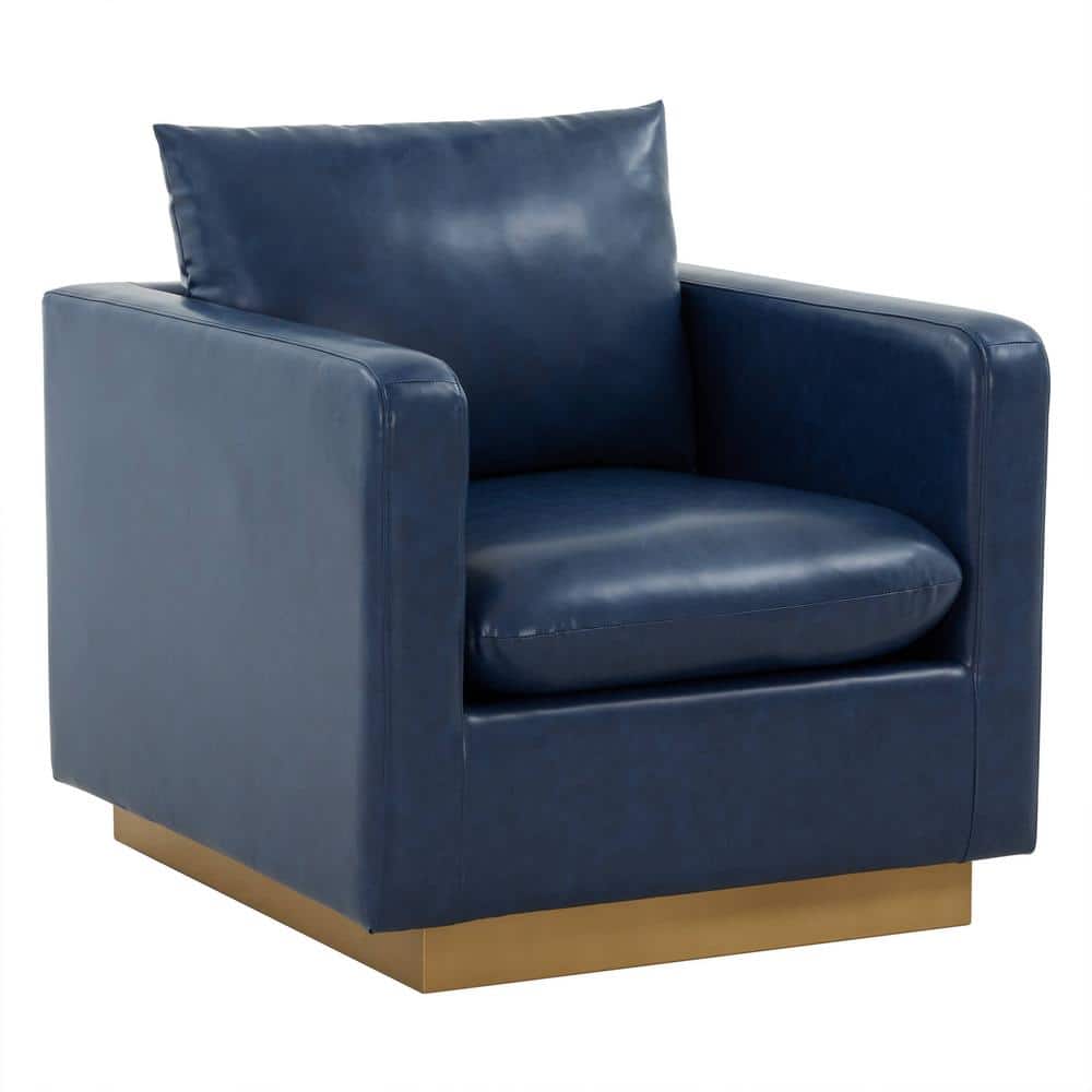 Leisuremod Nervo Modern Gold Frame Navy Blue Leather Upholstered Accent ...